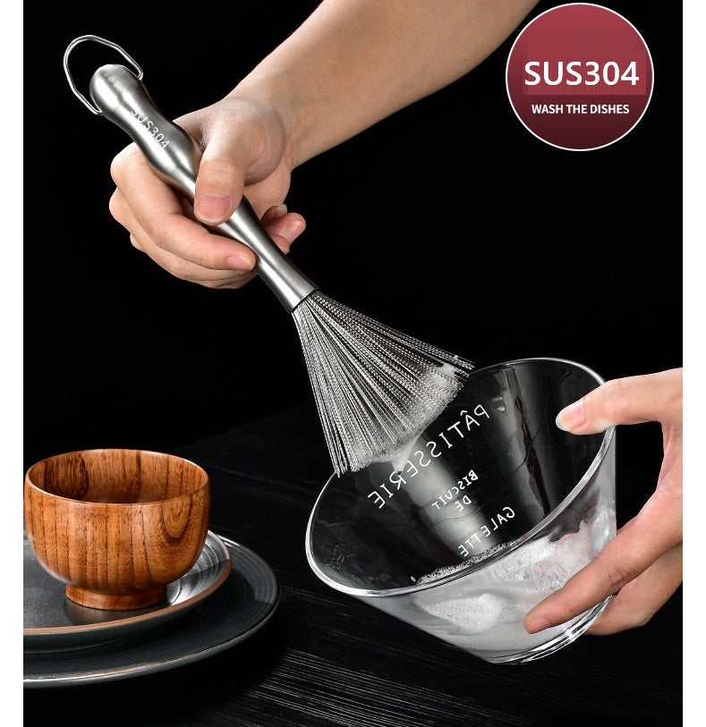 Cookware Scrubber Brush 304 Stainless Steel Material, Long-Handled Dishwashing Brush with Ergonomic Design, Kitchen Cleaning Brush, Dishwashing Scrubber for Pots Skillets Ovens Grills