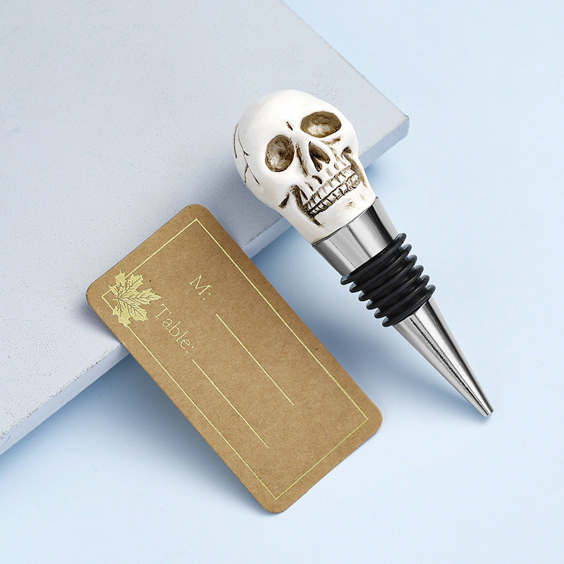 Halloween Wine Stopper Creative Resin Skull Bottle Stopper Holiday Party Wine Preservation Sealing Plug With Card Clip Function