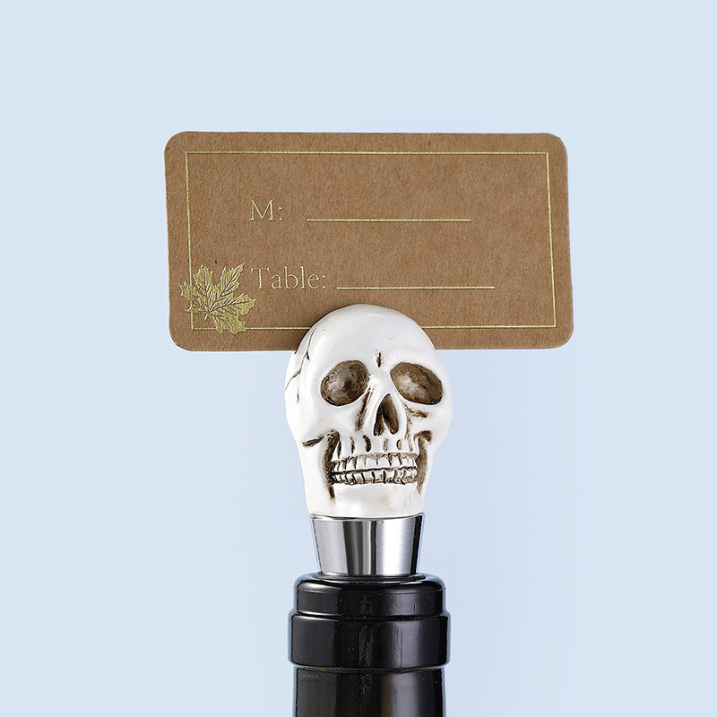 Halloween Wine Stopper Creative Resin Skull Bottle Stopper Holiday Party Wine Preservation Sealing Plug With Card Clip Function