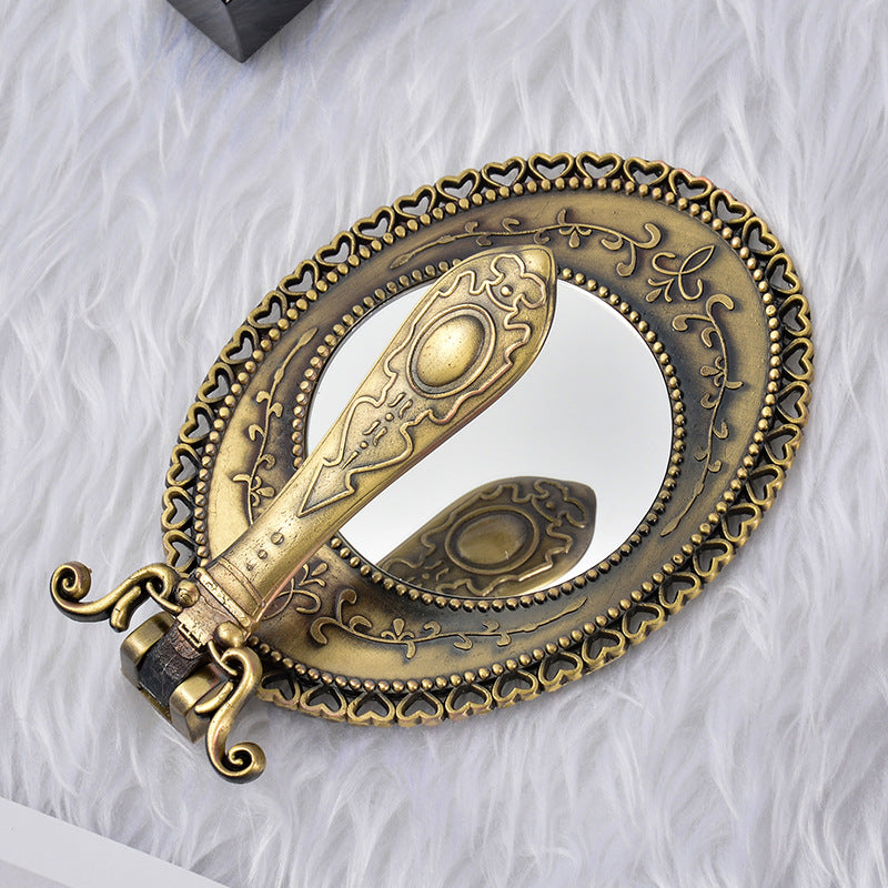 Metal makeup mirror creative bedroom portable folding mirror folding makeup mirror retro handheld mirror