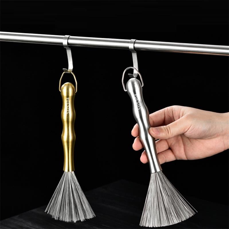 Cookware Scrubber Brush 304 Stainless Steel Material, Long-Handled Dishwashing Brush with Ergonomic Design, Kitchen Cleaning Brush, Dishwashing Scrubber for Pots Skillets Ovens Grills