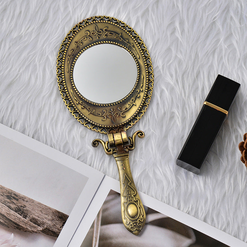 Metal makeup mirror creative bedroom portable folding mirror folding makeup mirror retro handheld mirror