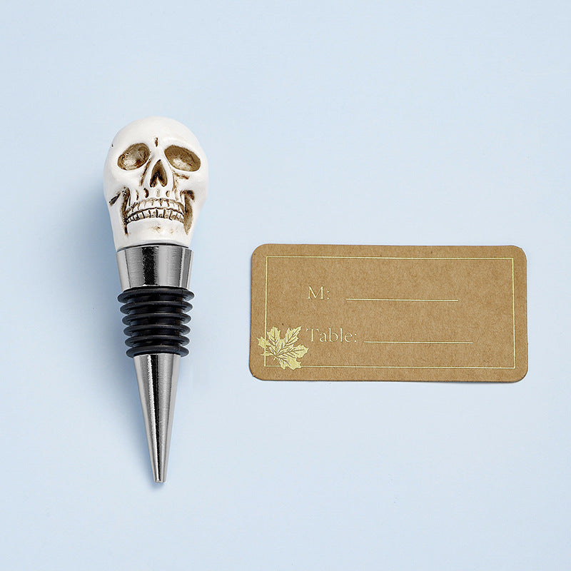 Halloween Wine Stopper Creative Resin Skull Bottle Stopper Holiday Party Wine Preservation Sealing Plug With Card Clip Function