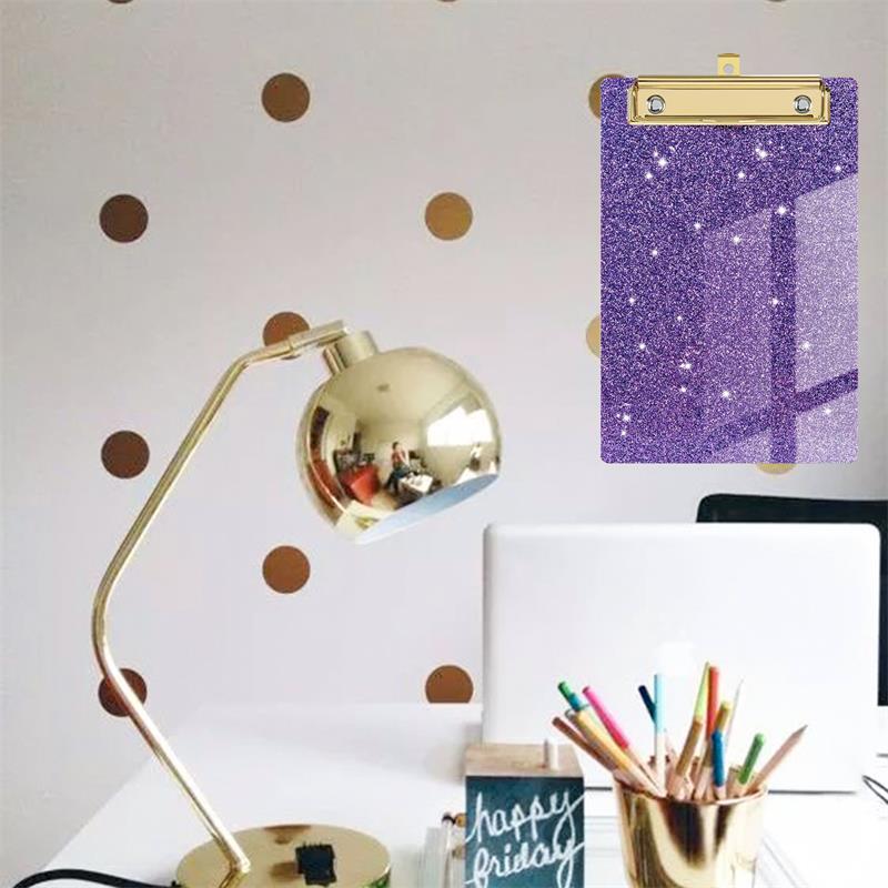 Piasoenc Acrylic Small Clipboard, Fashion Glitter Clip Board with Low Profile Gold Clip, Cute Confetti Board for Kids, Students, Teacher, Woman, Artist, A6 Size