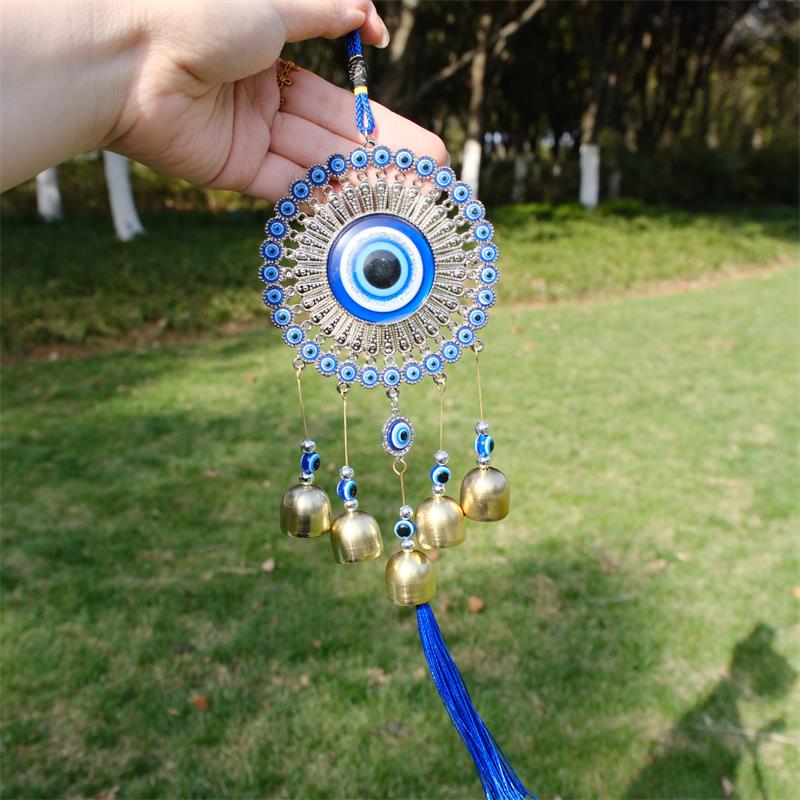 Glass Blue Devil's Eye Bell Pendant Car Wall Hanging Small Sunflower Evil Eyes Wind Chime Home Door Window Decor