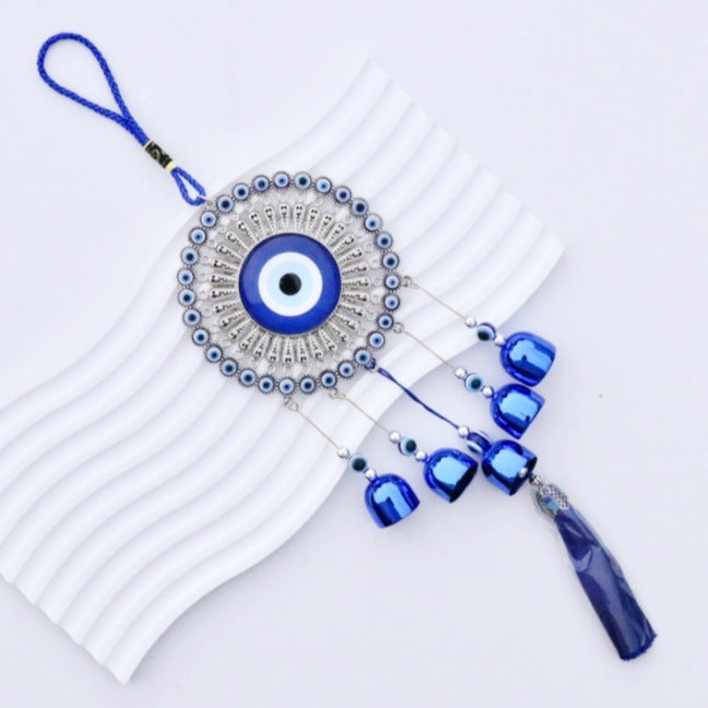 Glass Blue Devil's Eye Bell Pendant Car Wall Hanging Small Sunflower Evil Eyes Wind Chime Home Door Window Decor