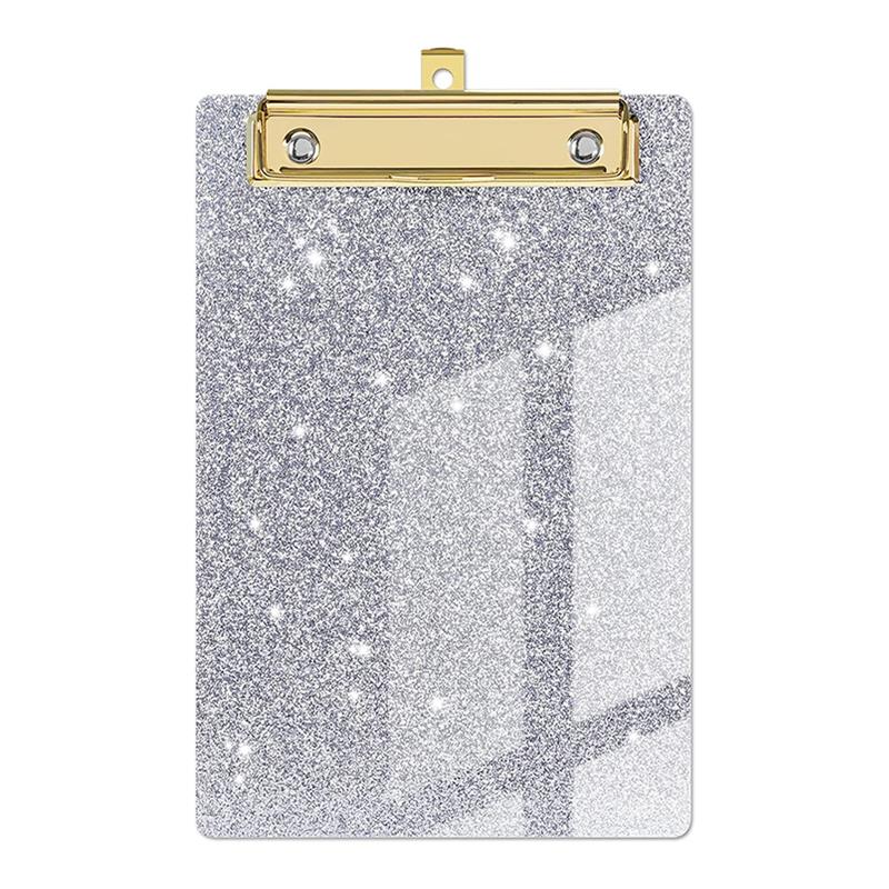 Piasoenc Acrylic Small Clipboard, Fashion Glitter Clip Board with Low Profile Gold Clip, Cute Confetti Board for Kids, Students, Teacher, Woman, Artist, A6 Size