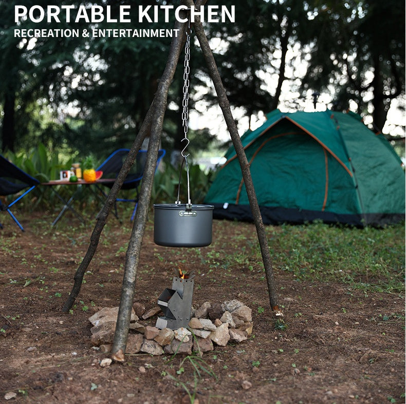 Portable Stainless Steel Tripod Storage Rack for Outdoor Bonfire Hanging Pot Rack with Triangle Foot Hanger for Camping