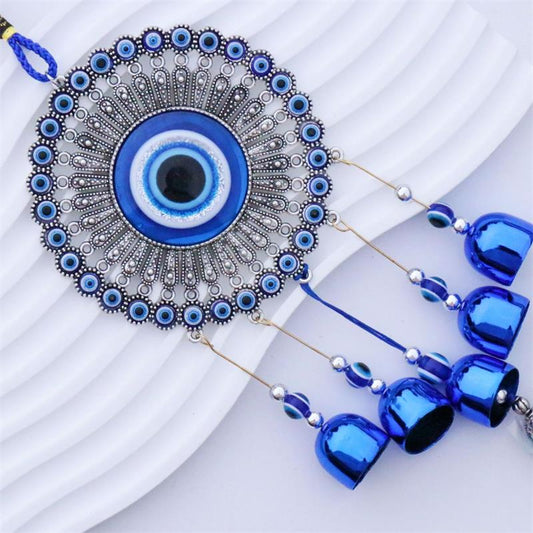Glass Blue Devil's Eye Bell Pendant Car Wall Hanging Small Sunflower Evil Eyes Wind Chime Home Door Window Decor