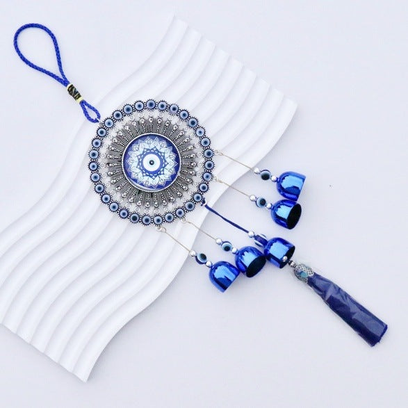 Glass Blue Devil's Eye Bell Pendant Car Wall Hanging Small Sunflower Evil Eyes Wind Chime Home Door Window Decor