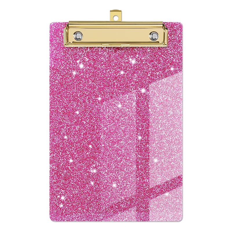 Piasoenc Acrylic Small Clipboard, Fashion Glitter Clip Board with Low Profile Gold Clip, Cute Confetti Board for Kids, Students, Teacher, Woman, Artist, A6 Size