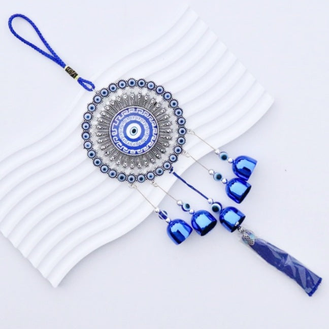 Glass Blue Devil's Eye Bell Pendant Car Wall Hanging Small Sunflower Evil Eyes Wind Chime Home Door Window Decor