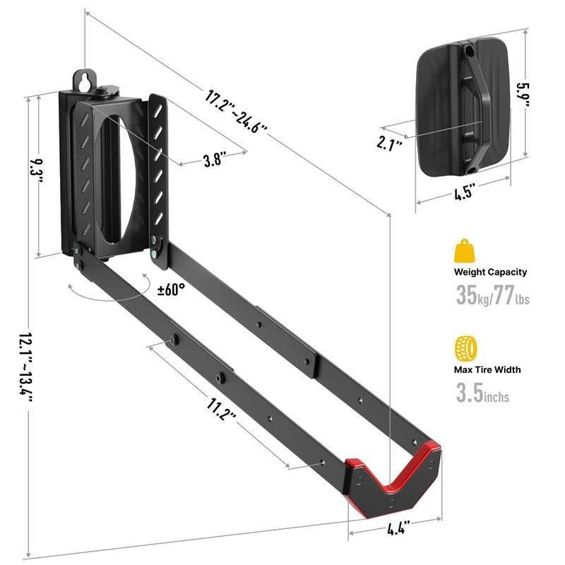 Foldable Swivel Bike Wall Mount Rack Adjustable Iron Bicycle Display Hanger for 16 to 29 Inch Road MTB Space Saving Hook