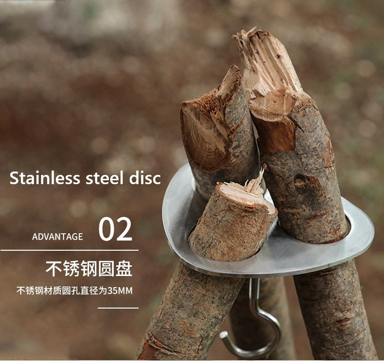 Portable Stainless Steel Tripod Storage Rack for Outdoor Bonfire Hanging Pot Rack with Triangle Foot Hanger for Camping