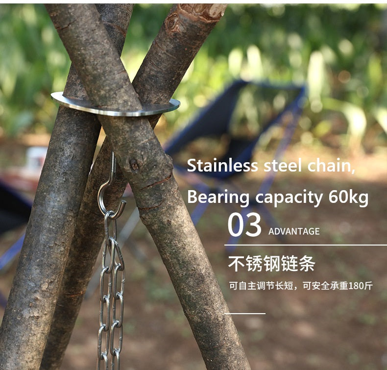 Portable Stainless Steel Tripod Storage Rack for Outdoor Bonfire Hanging Pot Rack with Triangle Foot Hanger for Camping