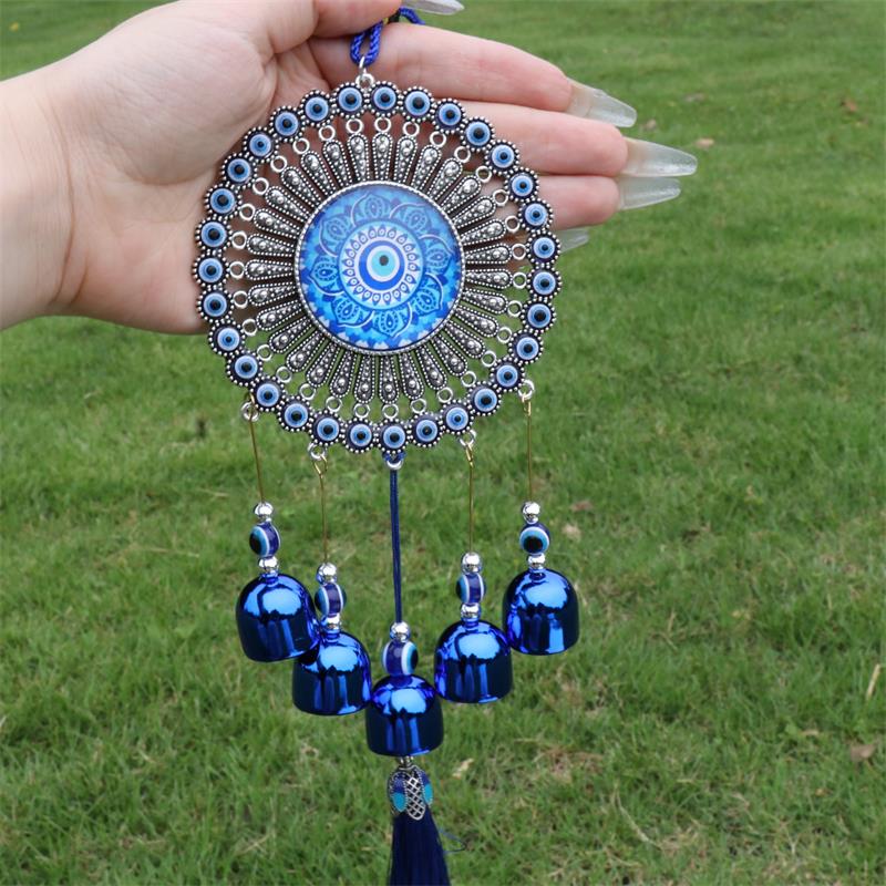 Glass Blue Devil's Eye Bell Pendant Car Wall Hanging Small Sunflower Evil Eyes Wind Chime Home Door Window Decor