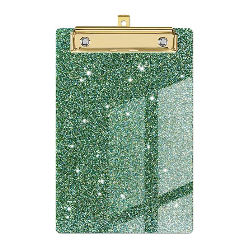 Piasoenc Acrylic Small Clipboard, Fashion Glitter Clip Board with Low Profile Gold Clip, Cute Confetti Board for Kids, Students, Teacher, Woman, Artist, A6 Size