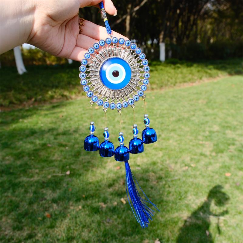 Glass Blue Devil's Eye Bell Pendant Car Wall Hanging Small Sunflower Evil Eyes Wind Chime Home Door Window Decor