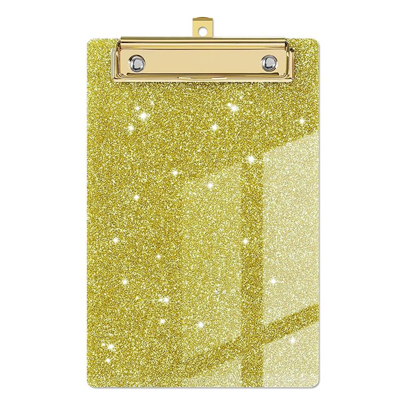 Piasoenc Acrylic Small Clipboard, Fashion Glitter Clip Board with Low Profile Gold Clip, Cute Confetti Board for Kids, Students, Teacher, Woman, Artist, A6 Size