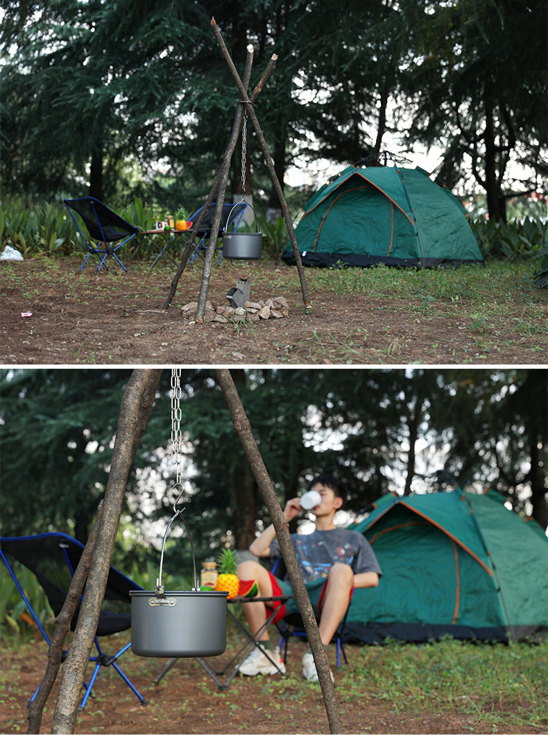 Portable Stainless Steel Tripod Storage Rack for Outdoor Bonfire Hanging Pot Rack with Triangle Foot Hanger for Camping