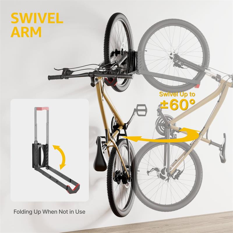 Foldable Swivel Bike Wall Mount Rack Adjustable Iron Bicycle Display Hanger for 16 to 29 Inch Road MTB Space Saving Hook