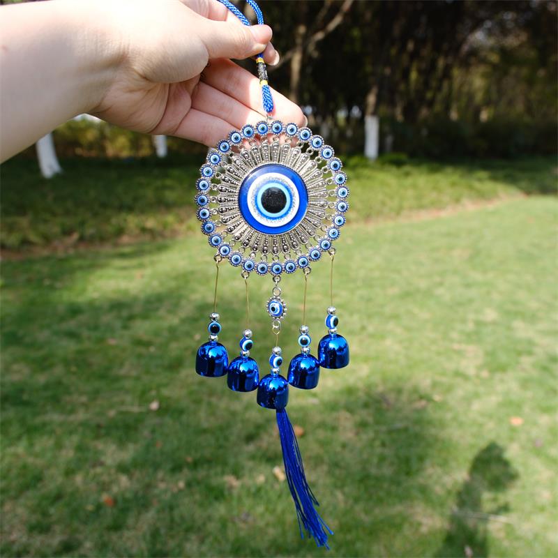 Glass Blue Devil's Eye Bell Pendant Car Wall Hanging Small Sunflower Evil Eyes Wind Chime Home Door Window Decor