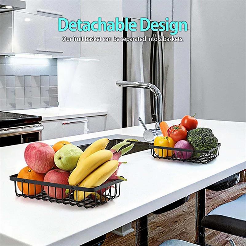 Double-layer Storage, Convenient Wooden Handle Basket, Iron Fruit Basket, Kitchen Storage, Living Room Storage Basket
