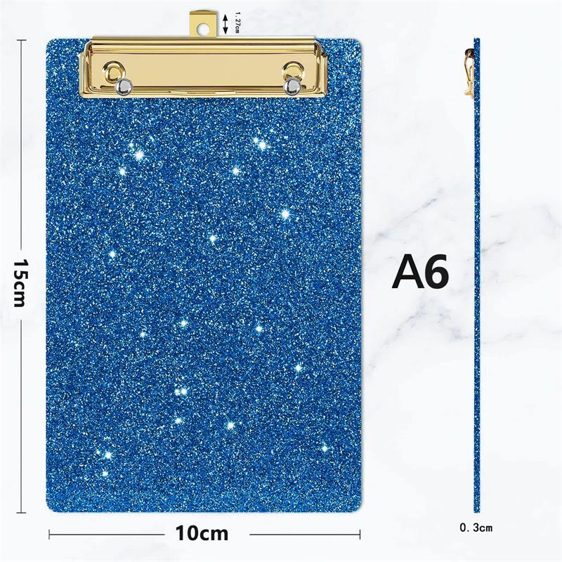 Piasoenc Acrylic Small Clipboard, Fashion Glitter Clip Board with Low Profile Gold Clip, Cute Confetti Board for Kids, Students, Teacher, Woman, Artist, A6 Size
